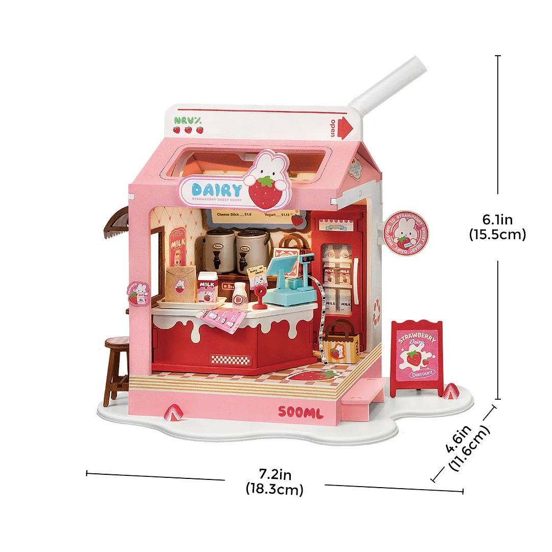 Robotime Rolife Food Box Shop, Strawberry Milk Box DS034