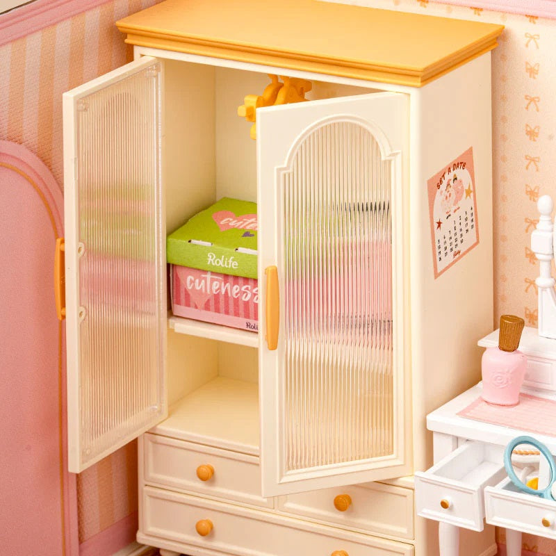 Rolife Lovely Pink Bedroom DIY Miniature House - Cozy Bedroom Scene