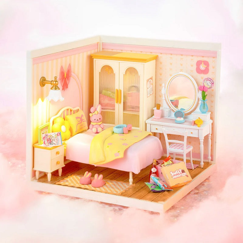 Rolife Lovely Pink Bedroom DIY Miniature House - Cozy Bedroom Scene