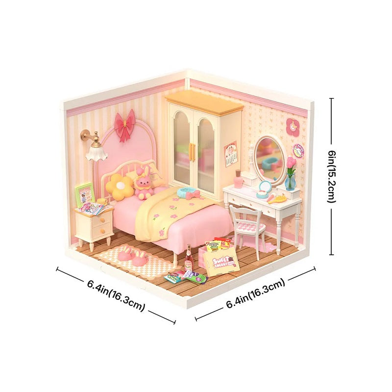 Rolife Lovely Pink Bedroom DIY Miniature House - Cozy Bedroom Scene