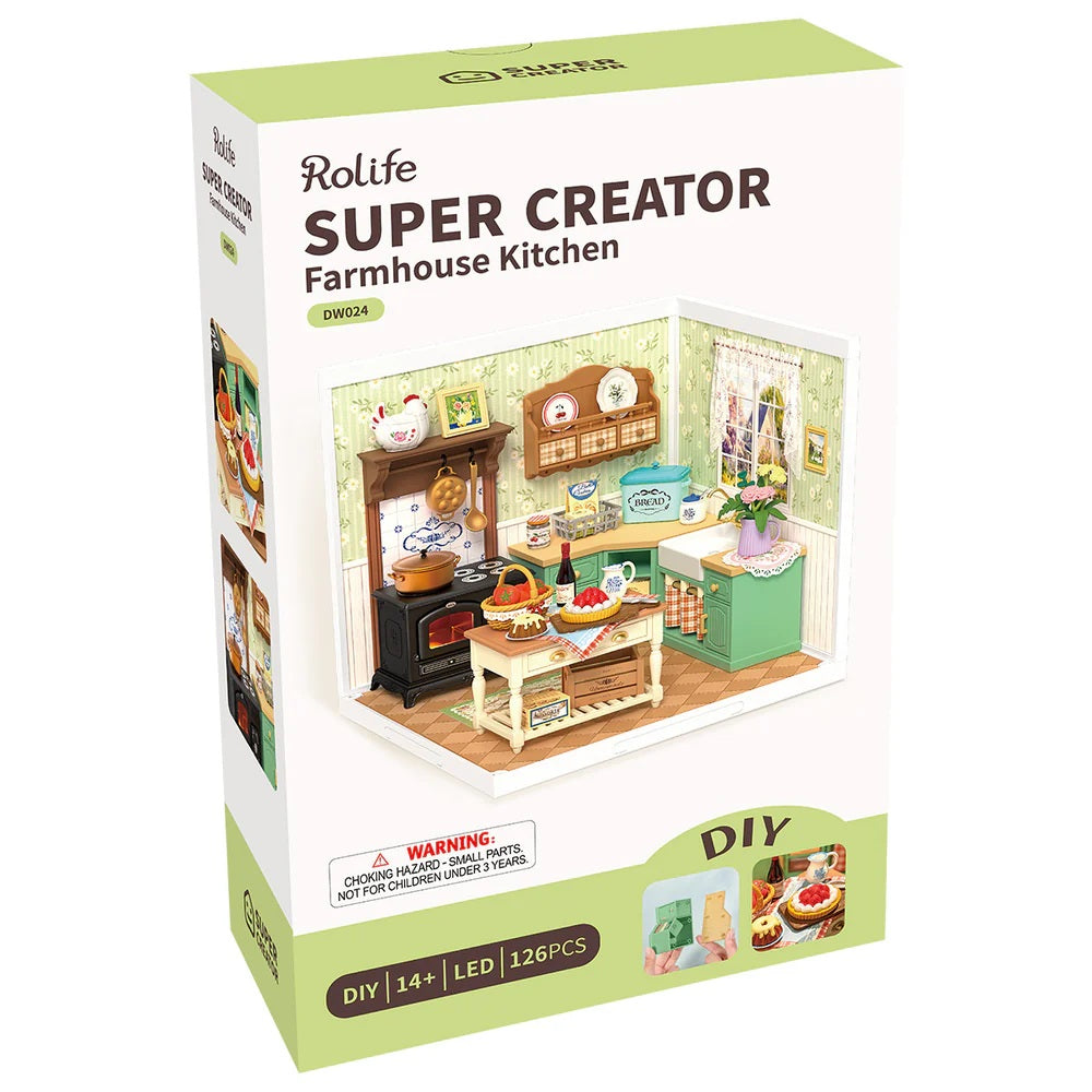Rolife Farmhouse Kitchen DIY Miniature House - Rustic Country Kitchen Scene