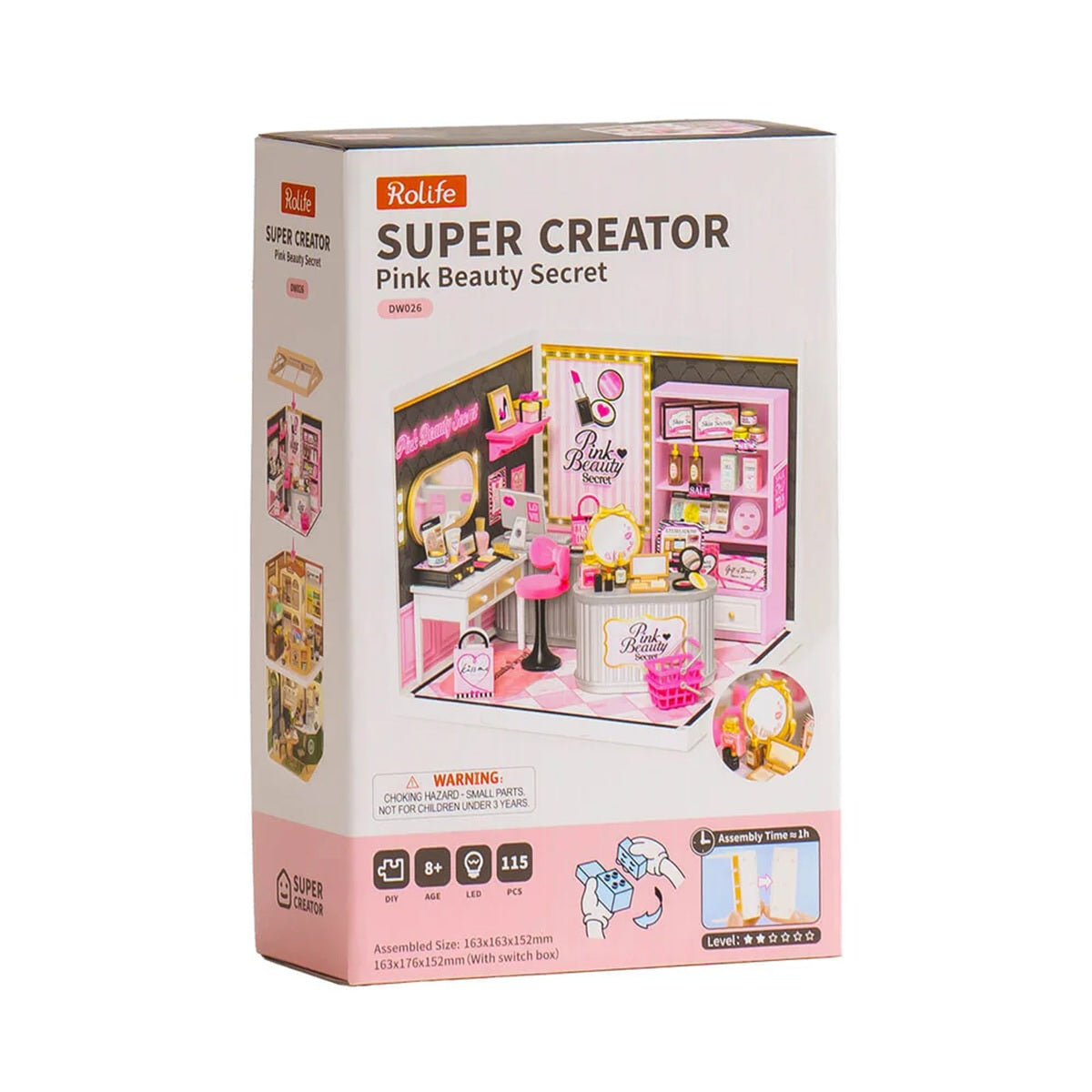 Rolife Pink Beauty Secret DIY Miniature Cosmetics Shop Kit with LED Lighting