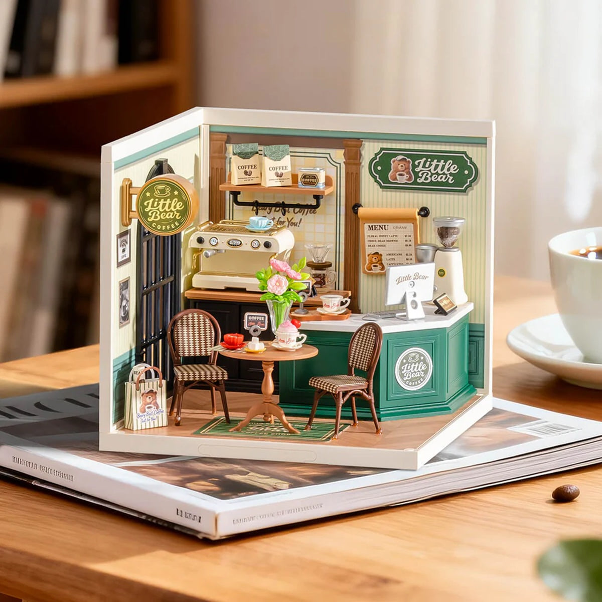 Rolife Perfect Romance Cafe DIY Miniature House Kit - 119 Piece Coffee Shop Model