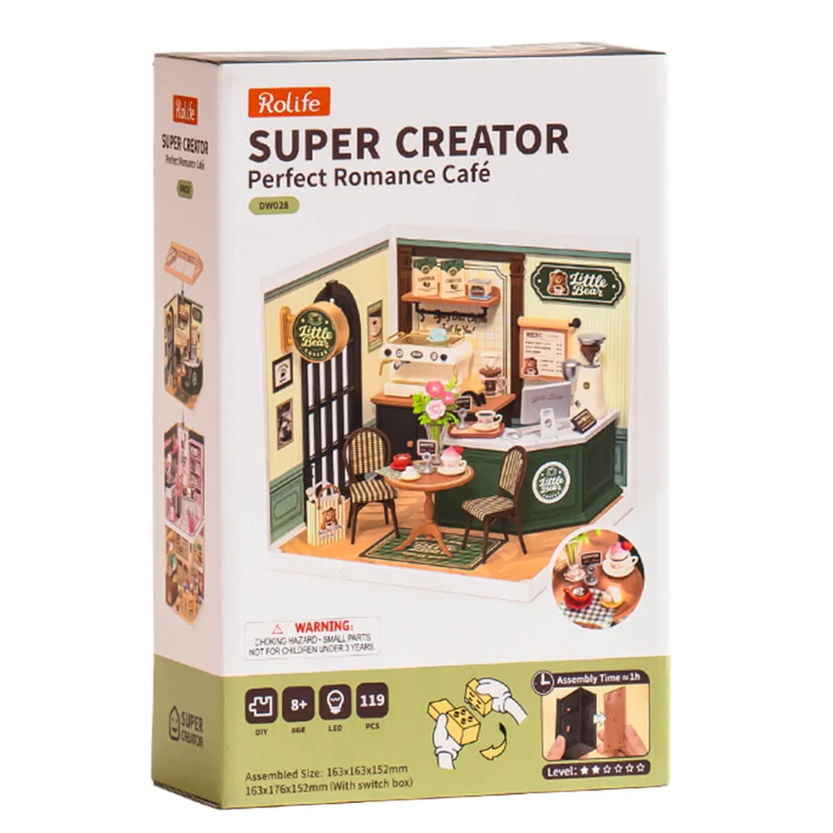 Rolife Perfect Romance Cafe DIY Miniature House Kit - 119 Piece Coffee Shop Model