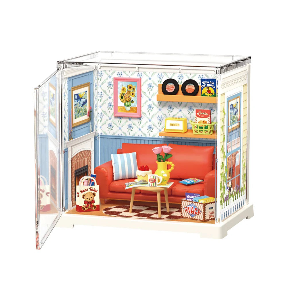 Rolife Country Blue Lounge DIY Miniature House - Cozy Rustic Living Room Scene