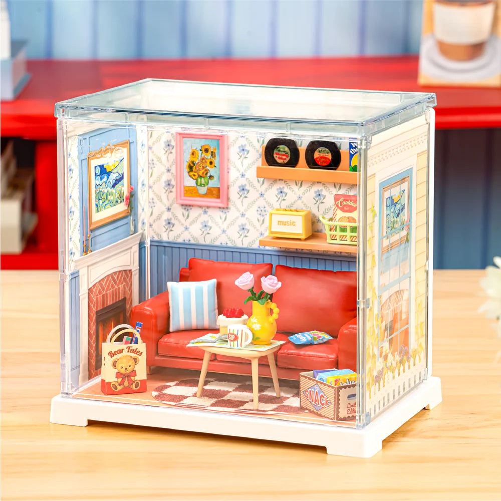 Rolife Country Blue Lounge DIY Miniature House - Cozy Rustic Living Room Scene