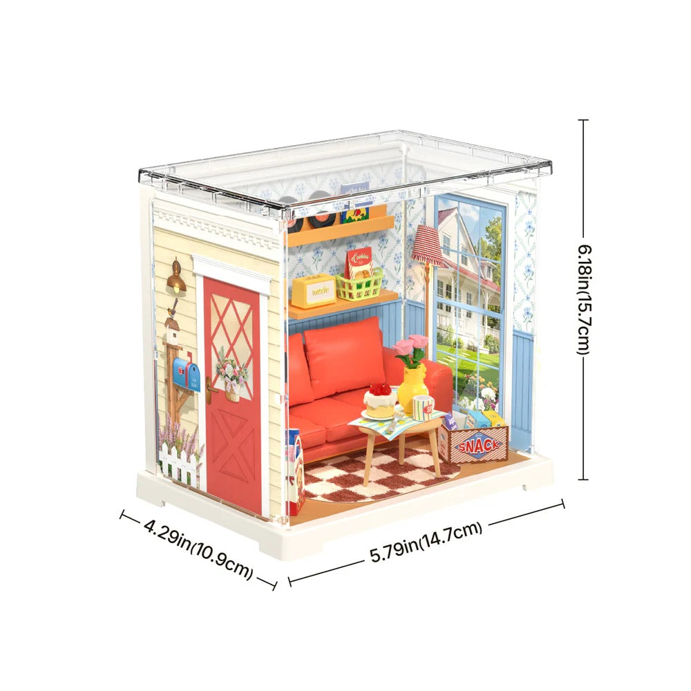 Rolife Country Blue Lounge DIY Miniature House - Cozy Rustic Living Room Scene