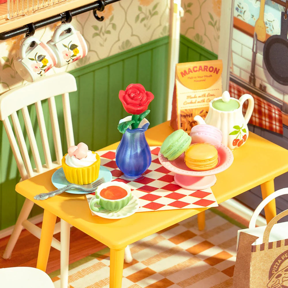 Rolife Floral Dining Room DIY Miniature House - Elegant Mini Home Interior Scene