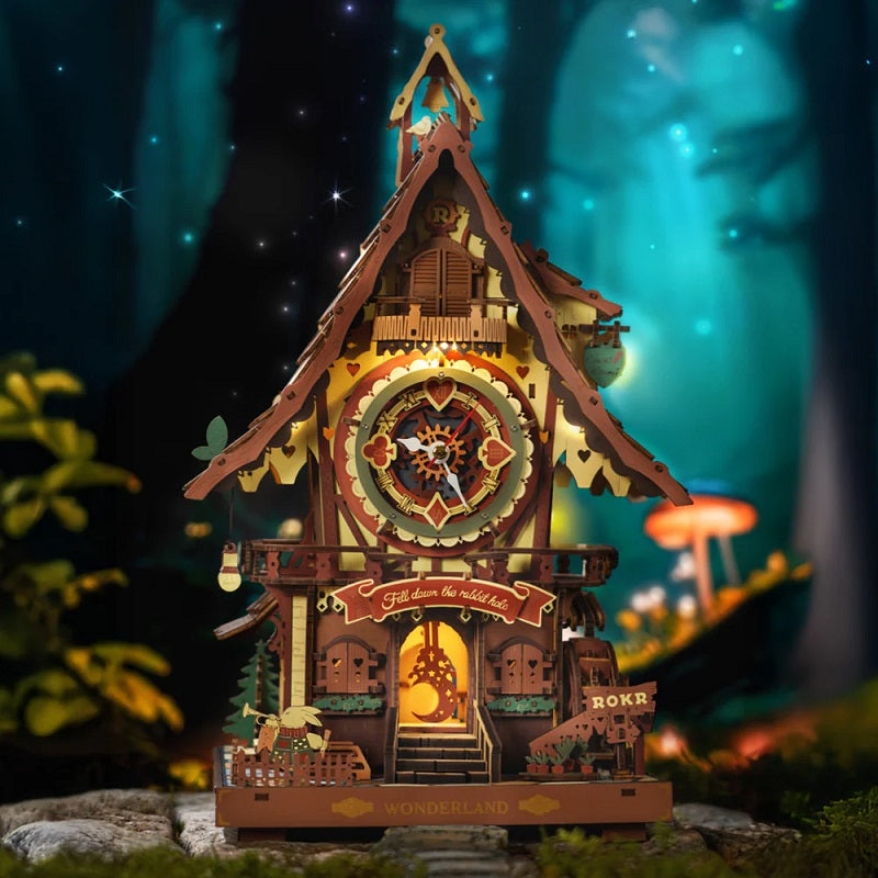 Robotime Cuckoo Clock, Stained Wood, Mechanical 3D Wooden Puzzle LC901C