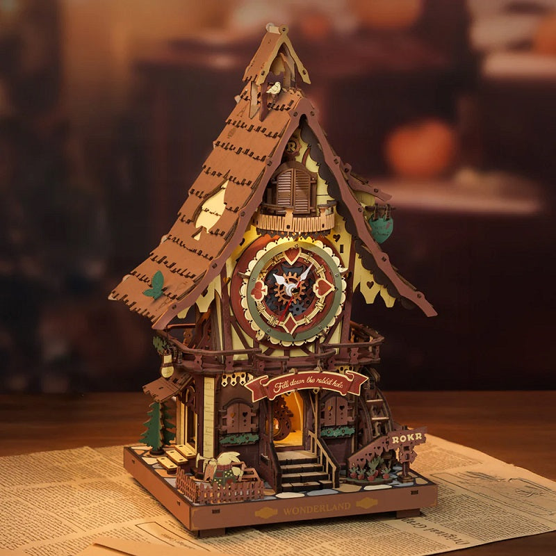 Robotime Cuckoo Clock, Stained Wood, Mechanical 3D Wooden Puzzle LC901C