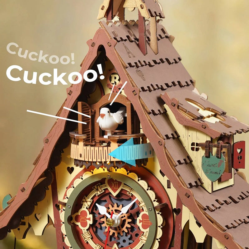 Robotime Cuckoo Clock, Stained Wood, Mechanical 3D Wooden Puzzle LC901C