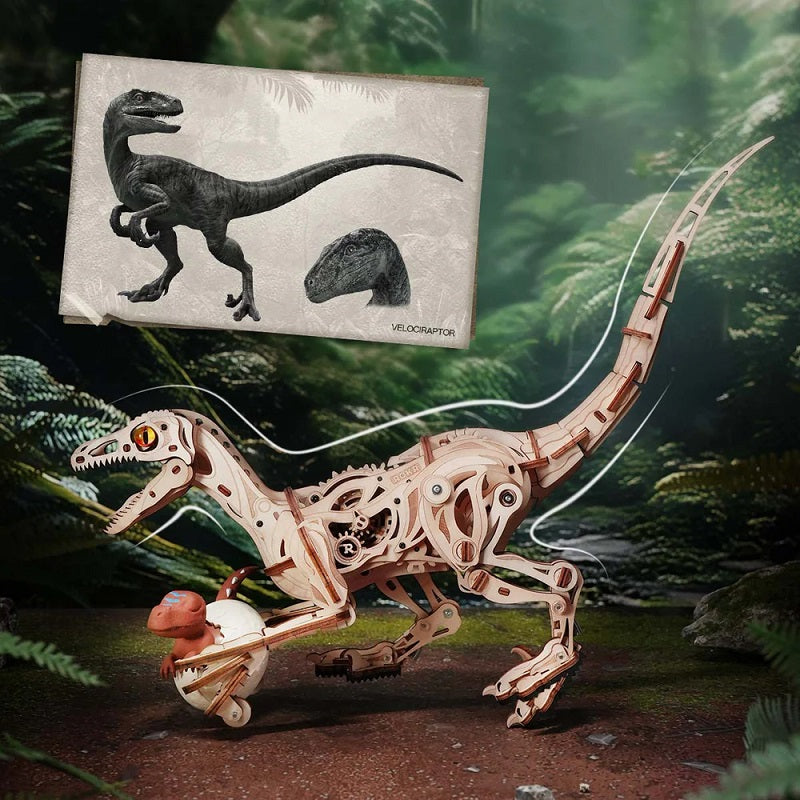 ROKR Velociraptor Mechanical 3D Wooden Puzzle - Dinosaur Model Kit