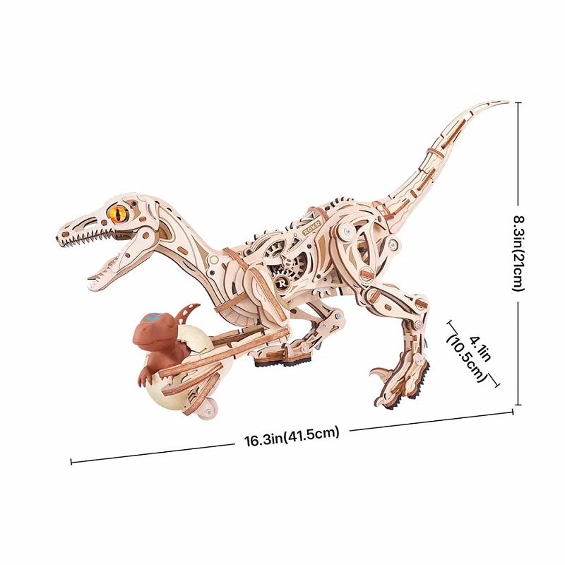 ROKR Velociraptor Mechanical 3D Wooden Puzzle - Dinosaur Model Kit