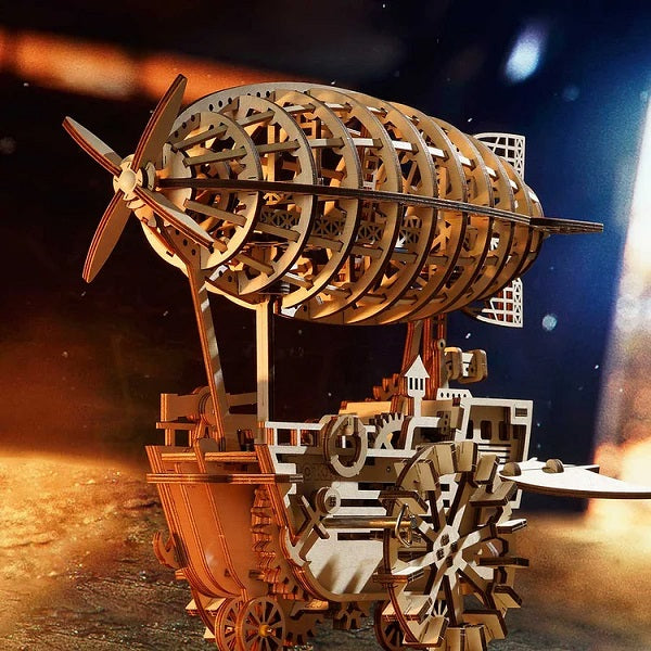 Rolife Mechanical Wood Models; Airship Air Vehicle - with wind-up spring