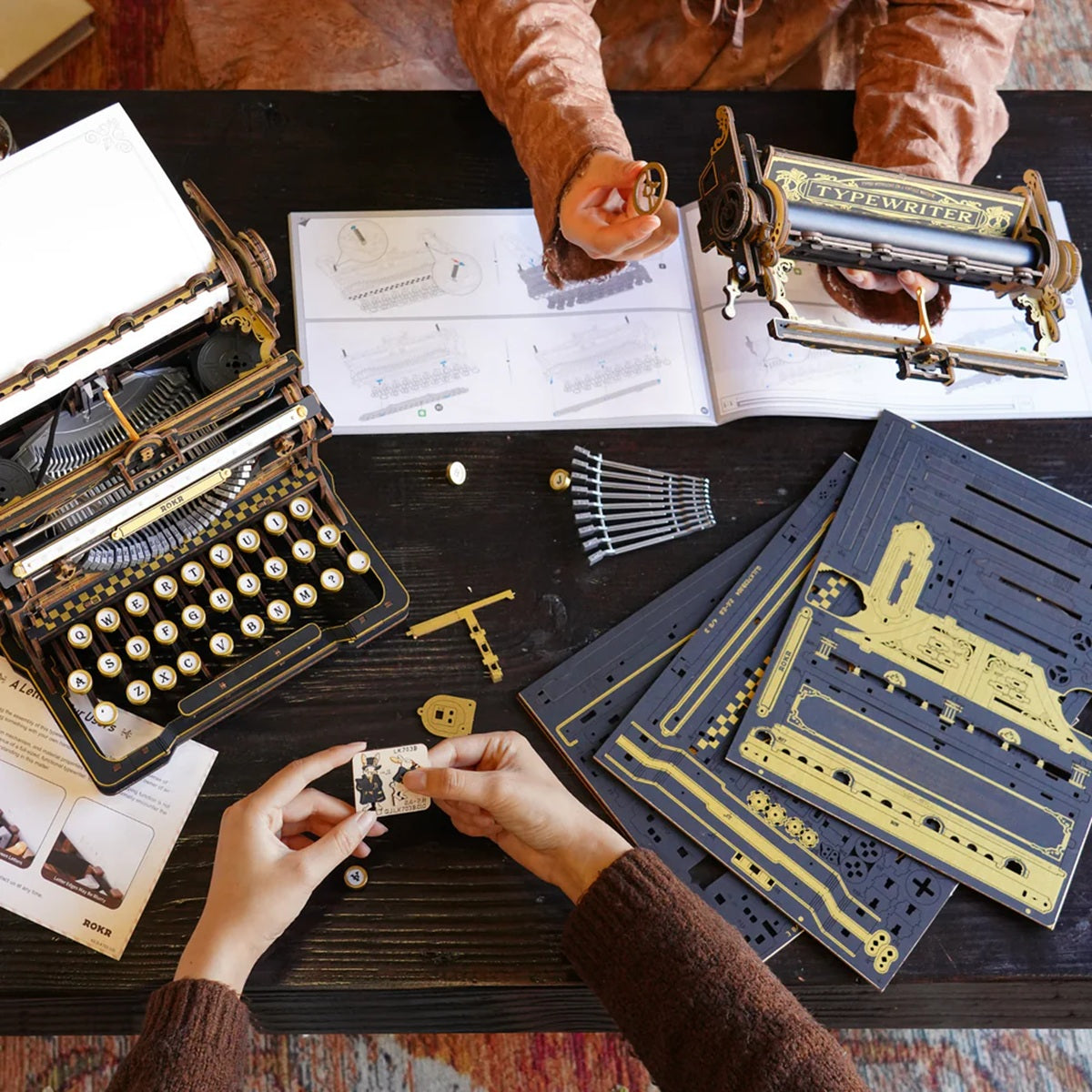 ROKR Mechanical Typewriter 3D Wooden Puzzle Classic Version - Fully Functional 324 Piece Kit