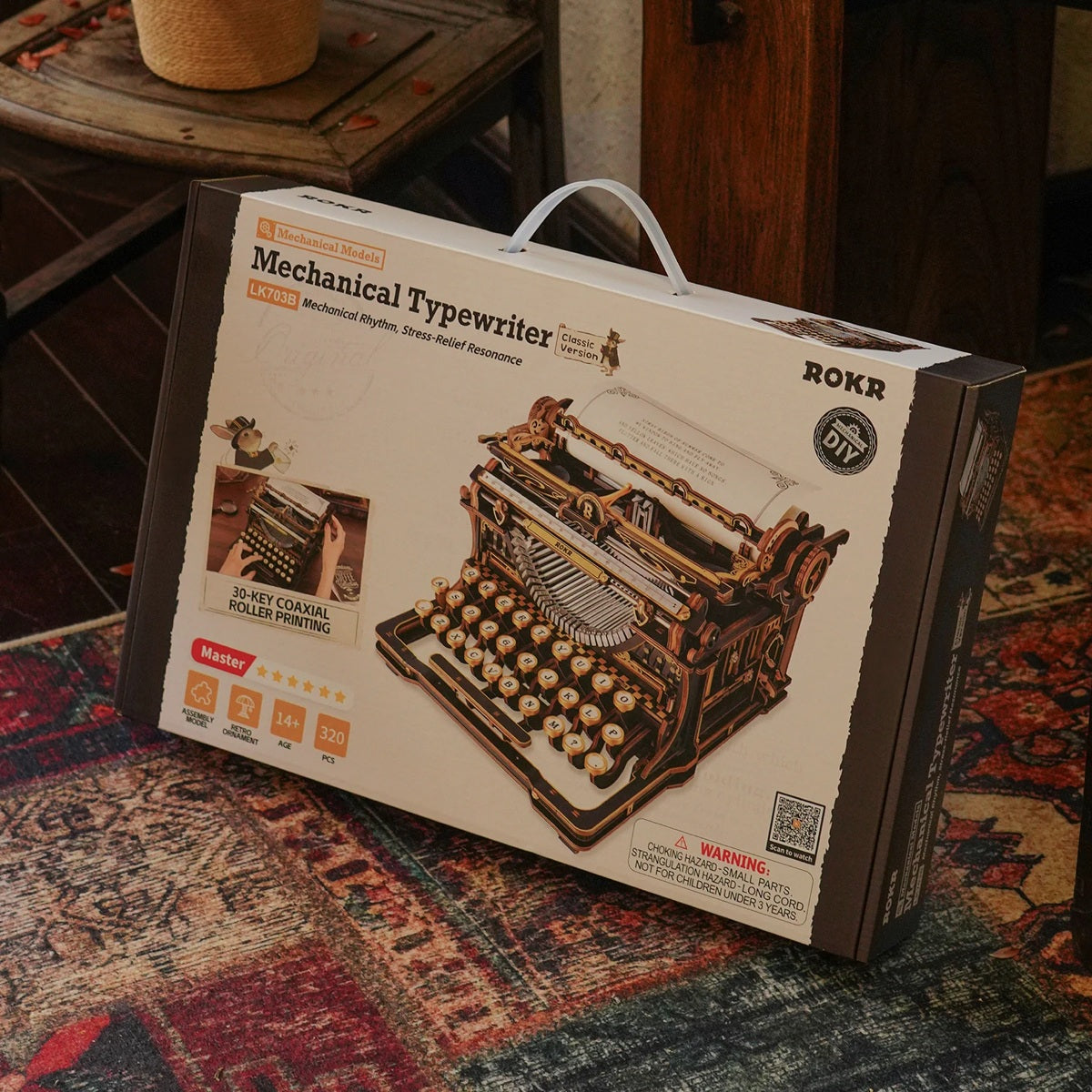 ROKR Mechanical Typewriter 3D Wooden Puzzle Classic Version - Fully Functional 324 Piece Kit