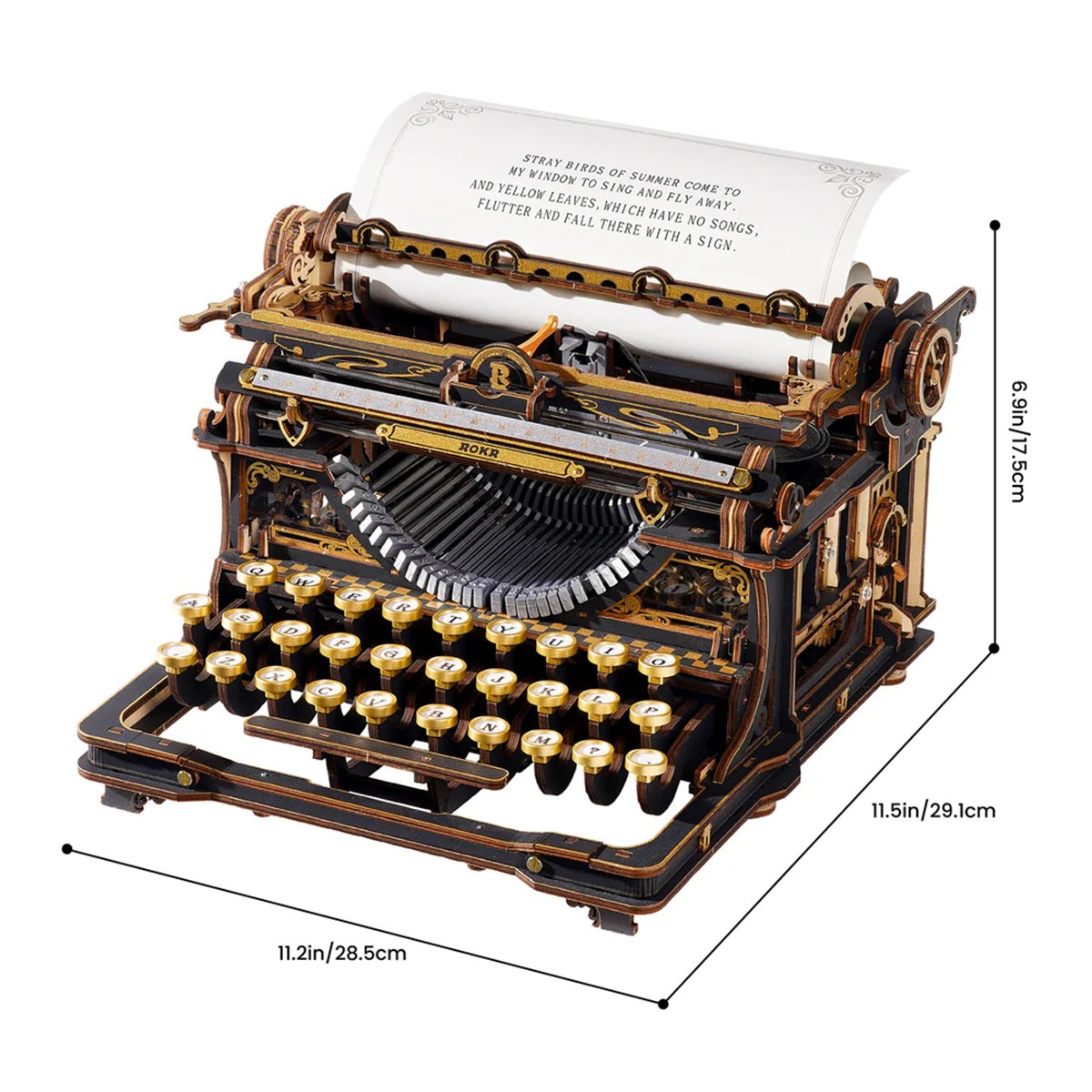 ROKR Mechanical Typewriter 3D Wooden Puzzle Classic Version - Fully Functional 324 Piece Kit