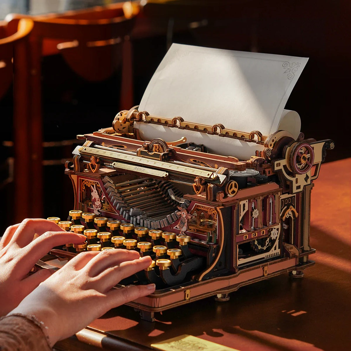 ROKR Mechanical Typewriter 3D Wooden Puzzle Magic Version - 324 Piece Functional Model