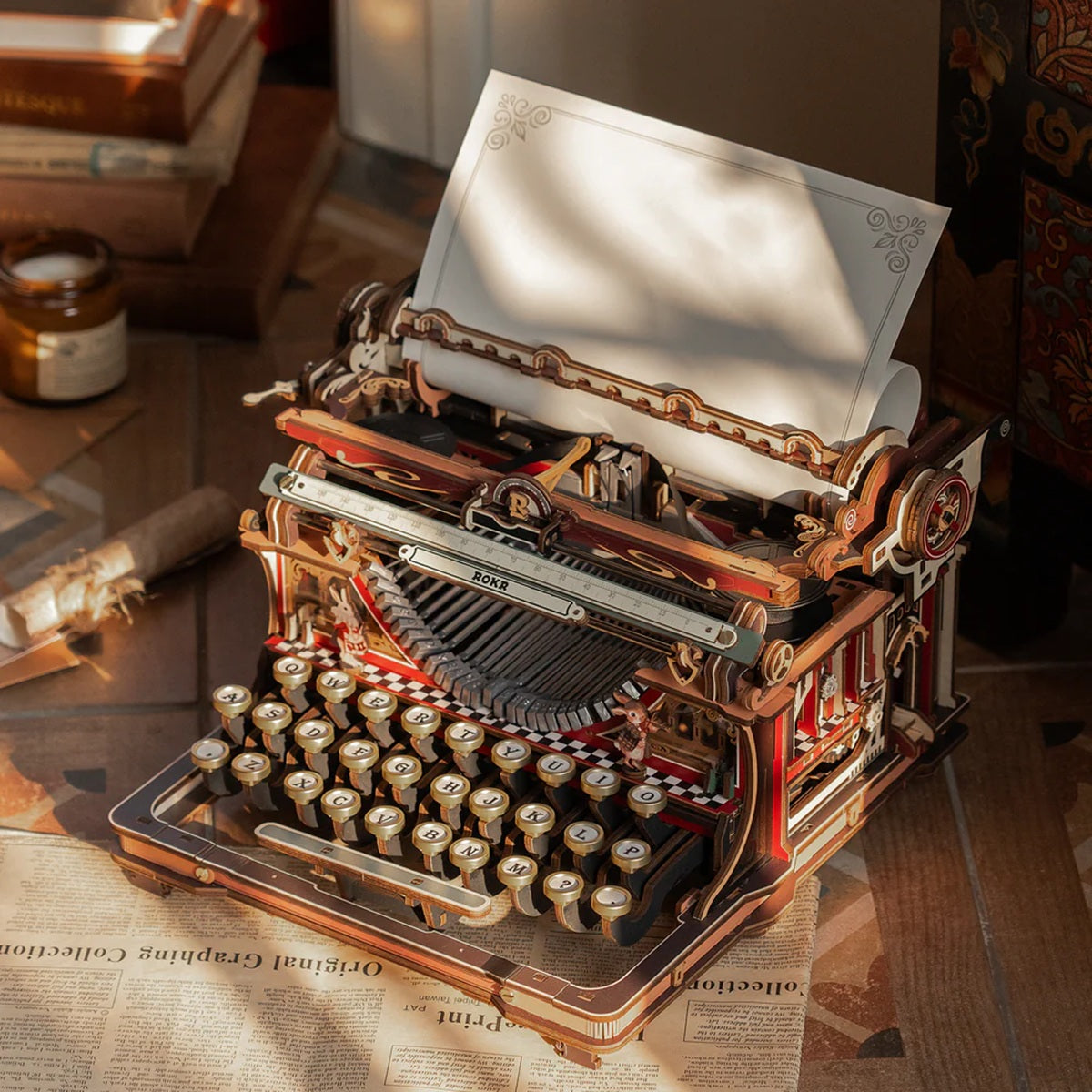 ROKR Mechanical Typewriter 3D Wooden Puzzle Magic Version - 324 Piece Functional Model