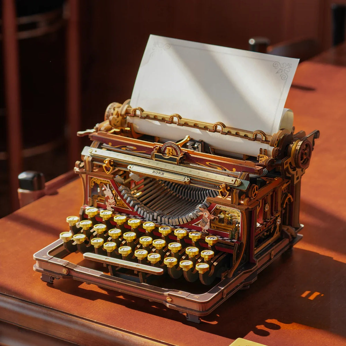 ROKR Mechanical Typewriter 3D Wooden Puzzle Magic Version - 324 Piece Functional Model