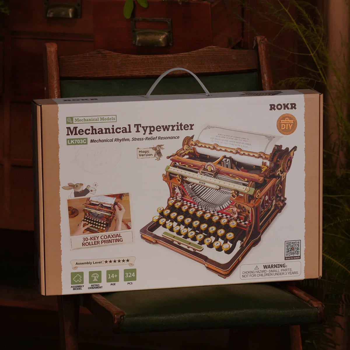 ROKR Mechanical Typewriter 3D Wooden Puzzle Magic Version - 324 Piece Functional Model