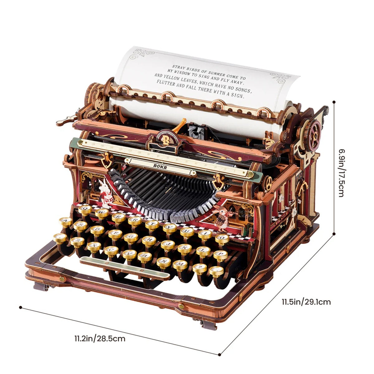 ROKR Mechanical Typewriter 3D Wooden Puzzle Magic Version - 324 Piece Functional Model