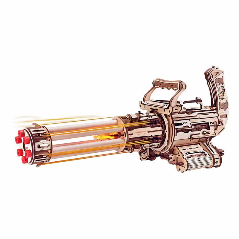 ROKR Rotating Barrel Machine Gun Toy 3D Wooden Puzzle - Rubber Band Launcher