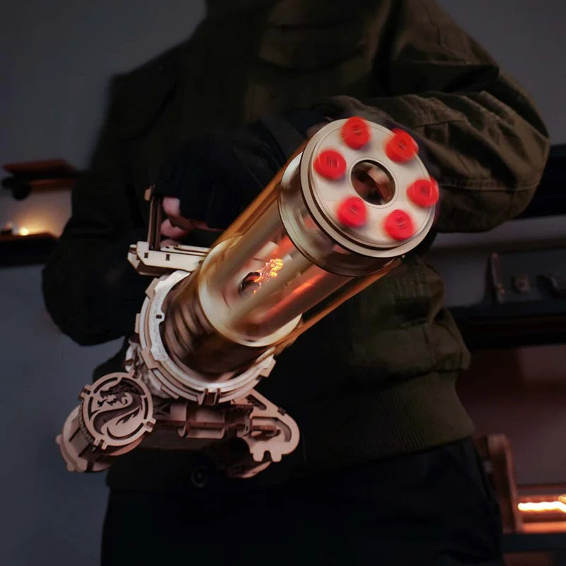ROKR Rotating Barrel Machine Gun Toy 3D Wooden Puzzle - Rubber Band Launcher