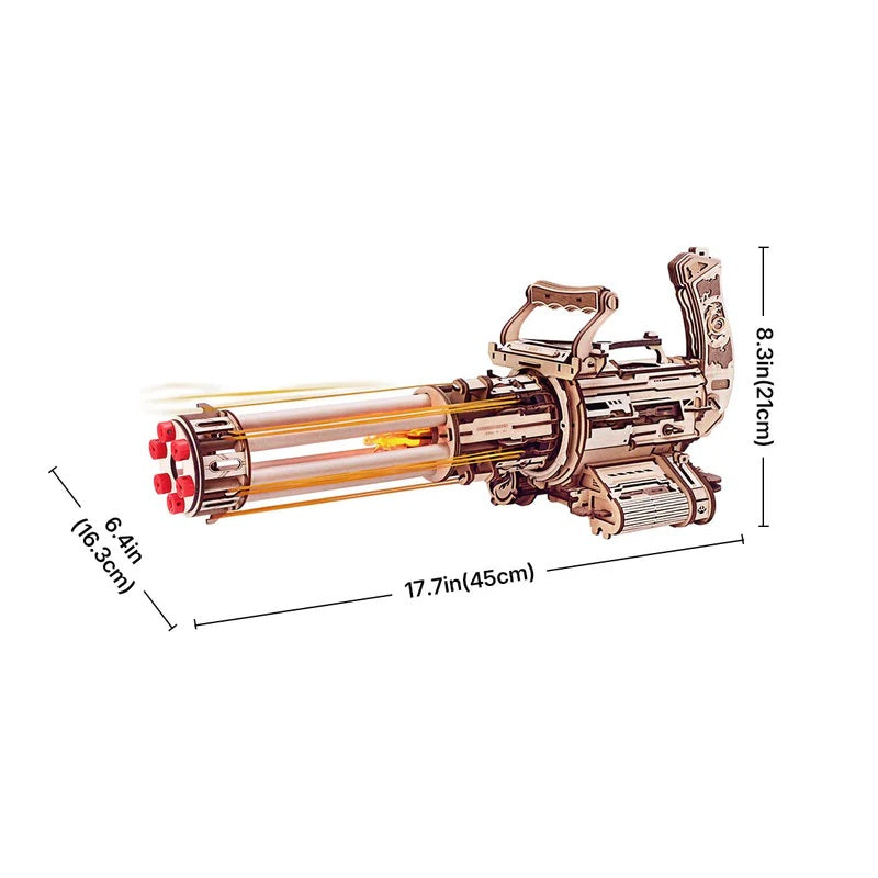 ROKR Rotating Barrel Machine Gun Toy 3D Wooden Puzzle - Rubber Band Launcher
