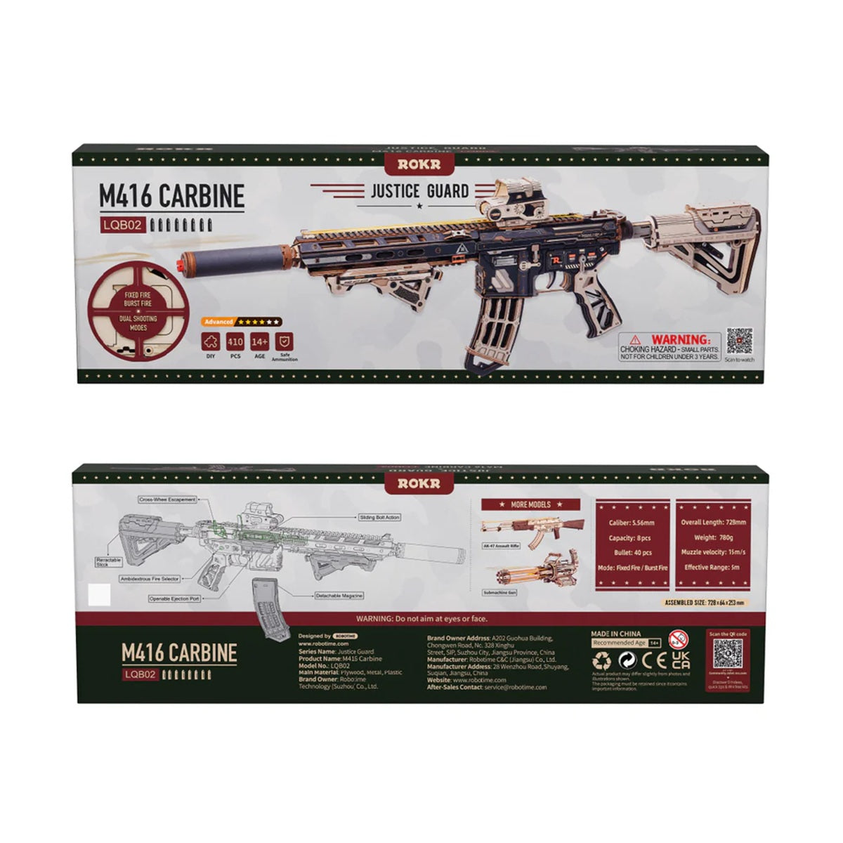 Robotime M416 Carbine Rifle 3D Wooden Puzzle Toy Gun Model