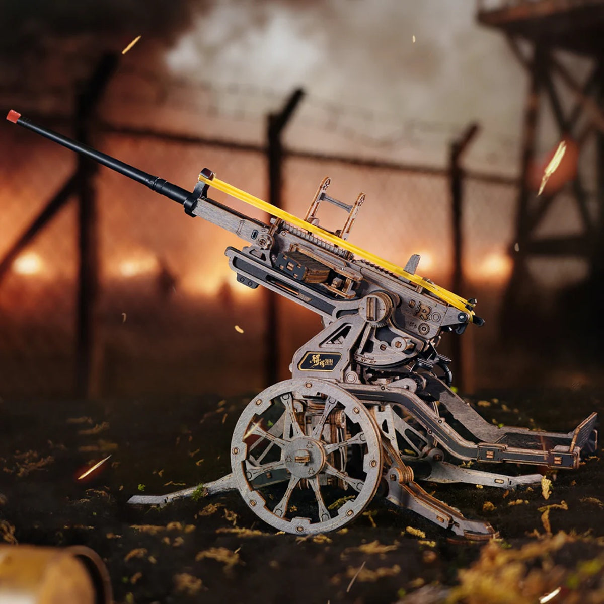 ROKR Anti-Aircraft Gun 3D Wooden Puzzle - 133 Piece 1937 Replica Rubber Band Launcher