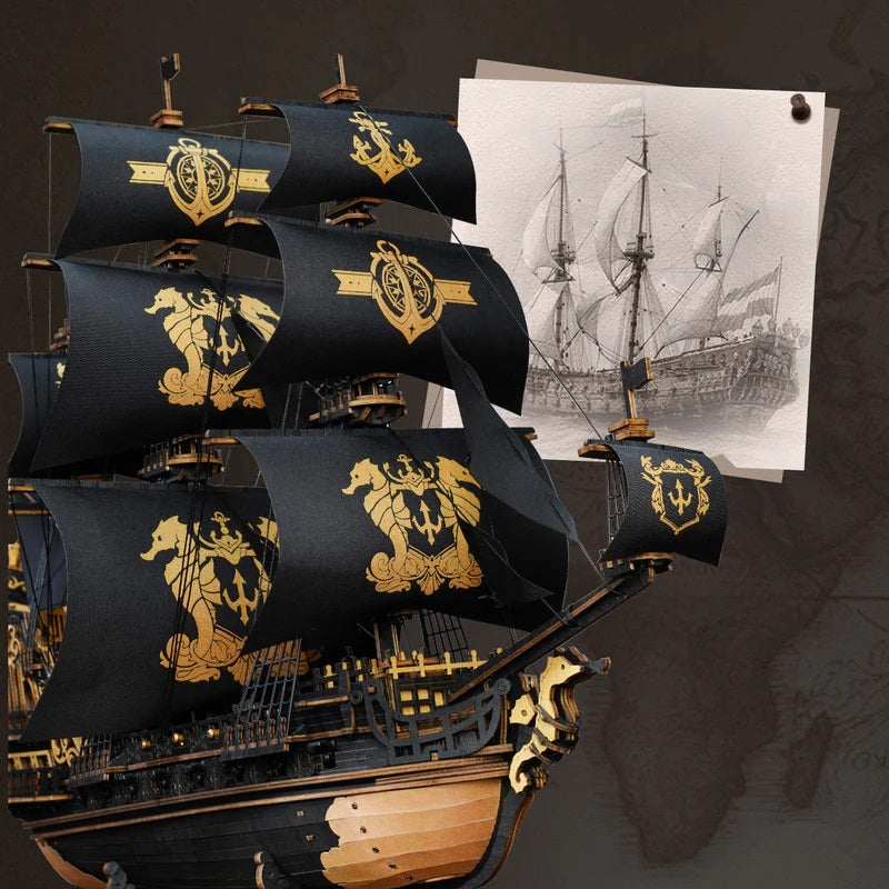 Robotime The Seahorse Barque Sailing Ship Scale Model Vehicle