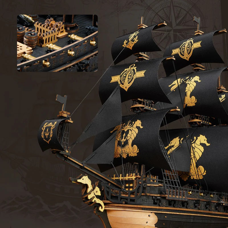 Robotime The Seahorse Barque Sailing Ship Scale Model Vehicle