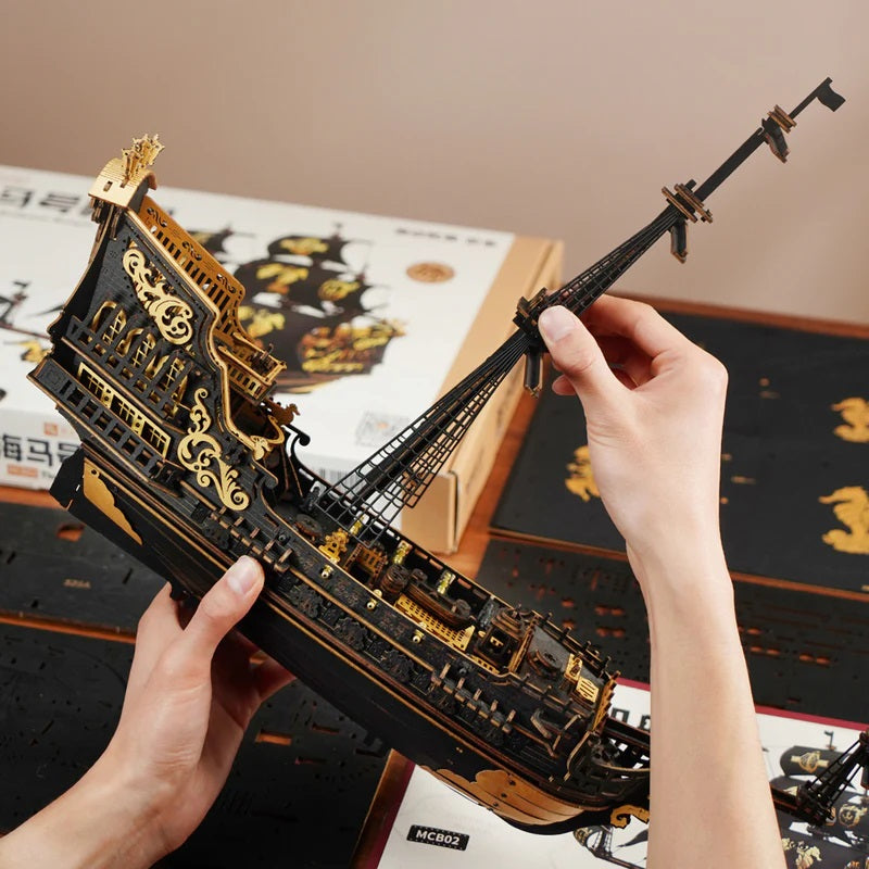 Robotime The Seahorse Barque Sailing Ship Scale Model Vehicle