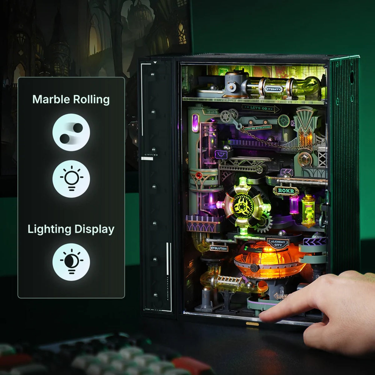 ROKR Alchemy City Mechanical Marble Run 3D Puzzle with LED Lights and Automatic Ascent