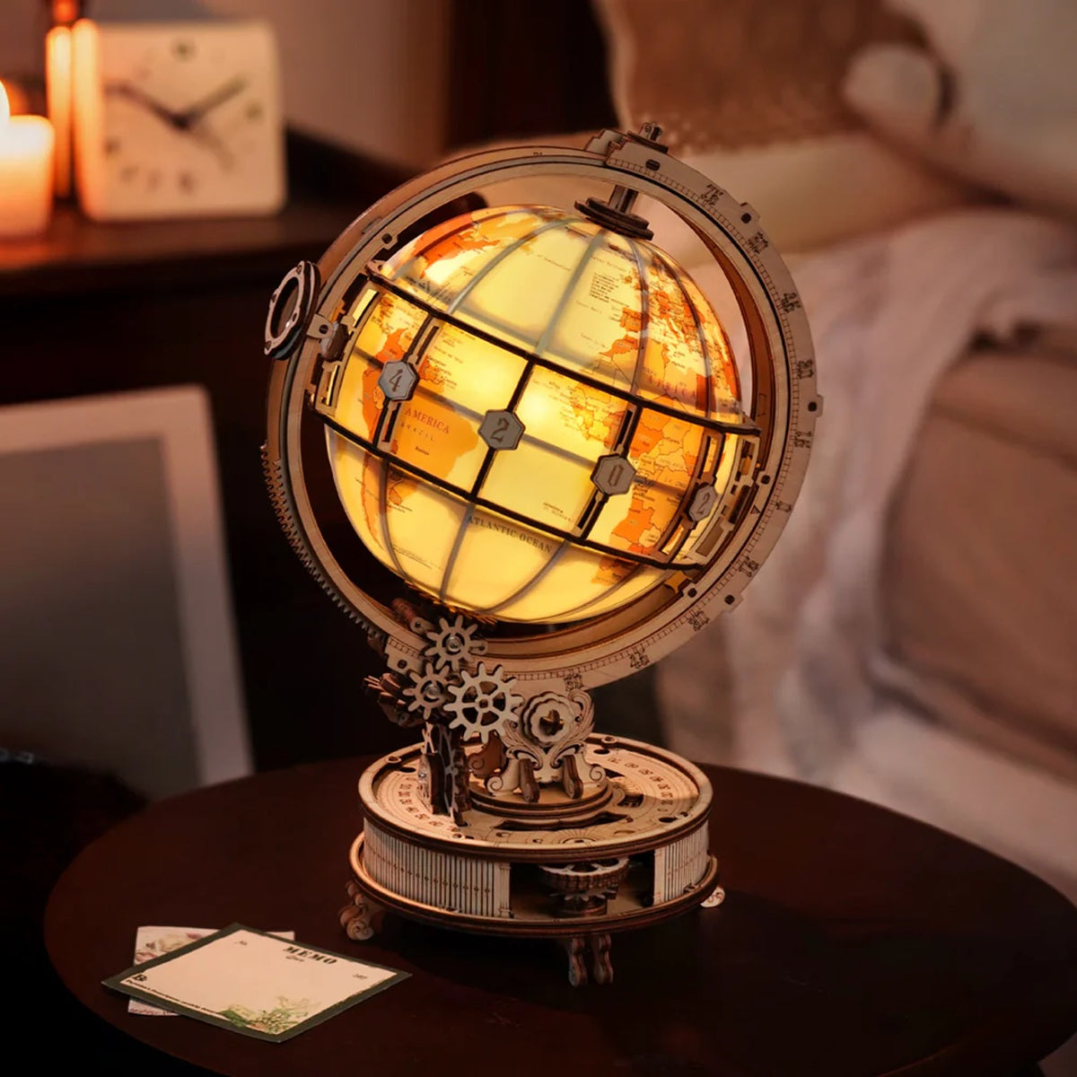 ROKR Luminous Globe 3D Wooden Puzzle - 180 Piece Electric LED Night Light Model