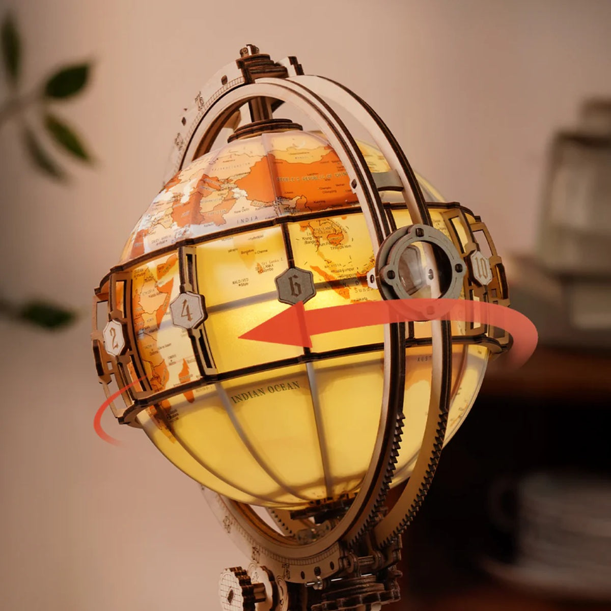ROKR Luminous Globe 3D Wooden Puzzle - 180 Piece Electric LED Night Light Model