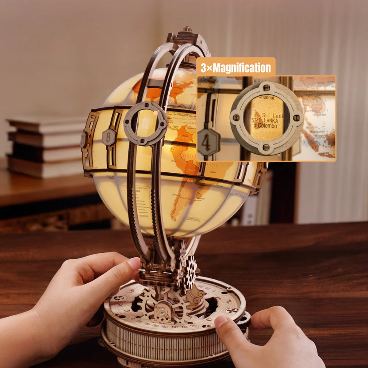 ROKR Luminous Globe 3D Wooden Puzzle - 180 Piece Electric LED Night Light Model