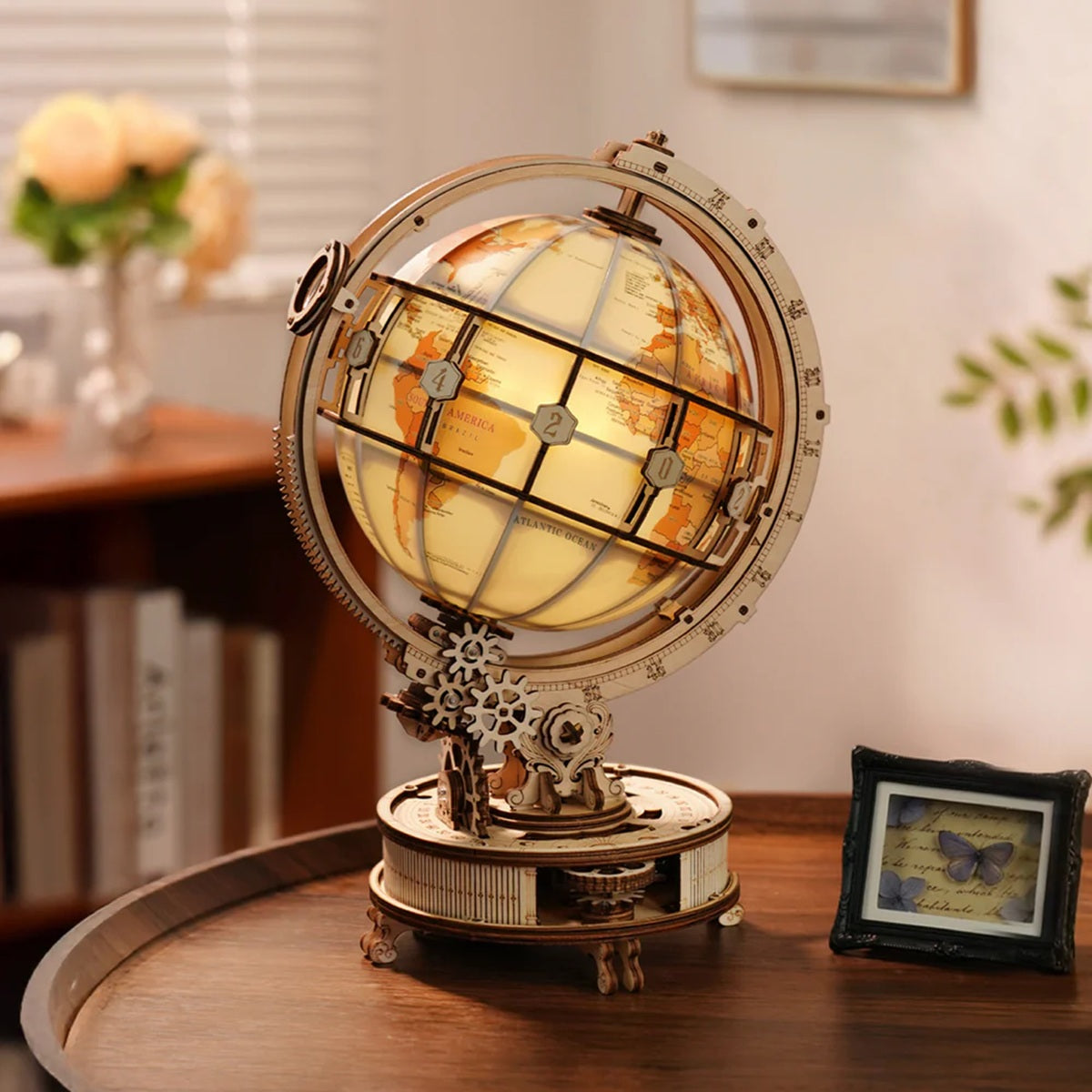 ROKR Luminous Globe 3D Wooden Puzzle - 180 Piece Electric LED Night Light Model