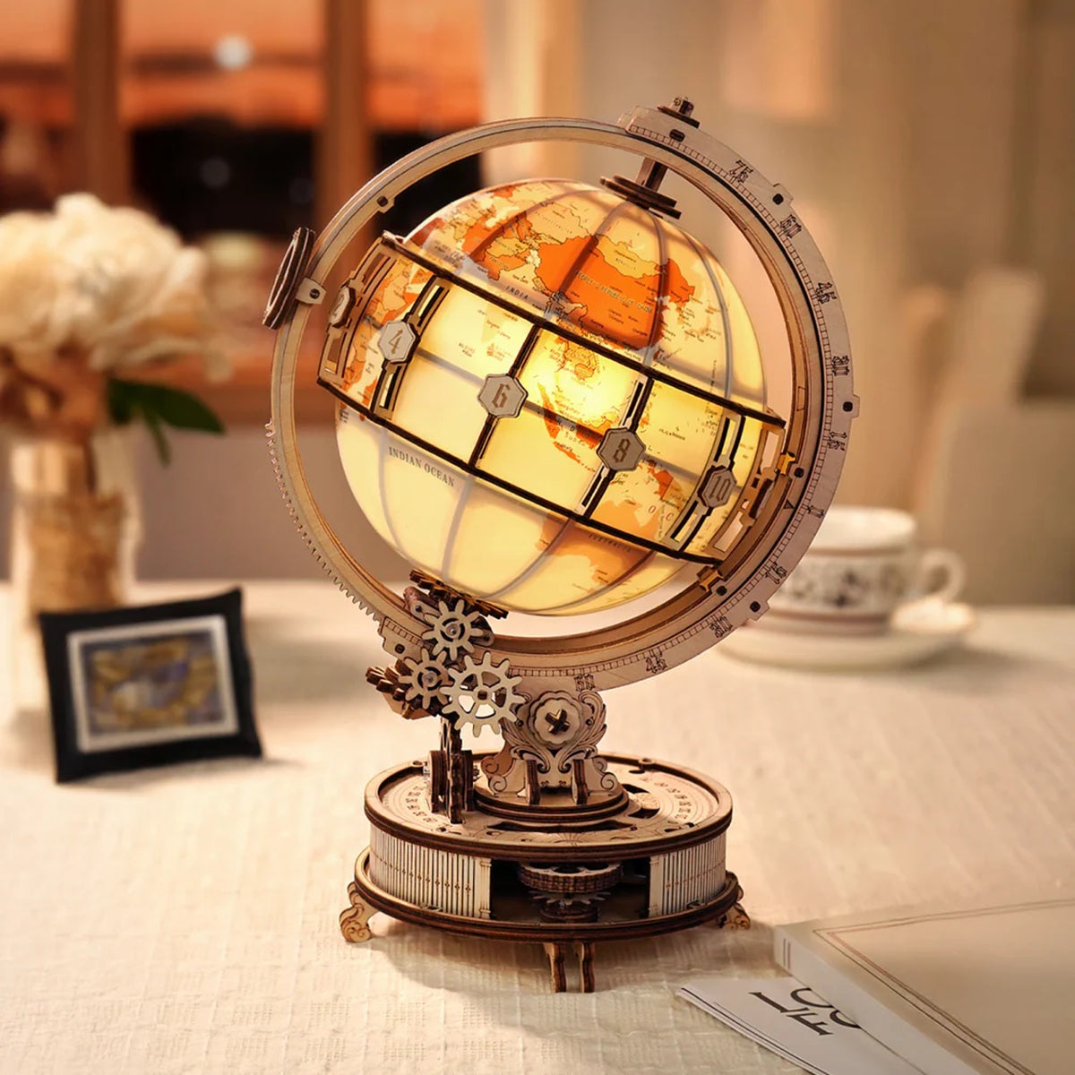 ROKR Luminous Globe 3D Wooden Puzzle - 180 Piece Electric LED Night Light Model