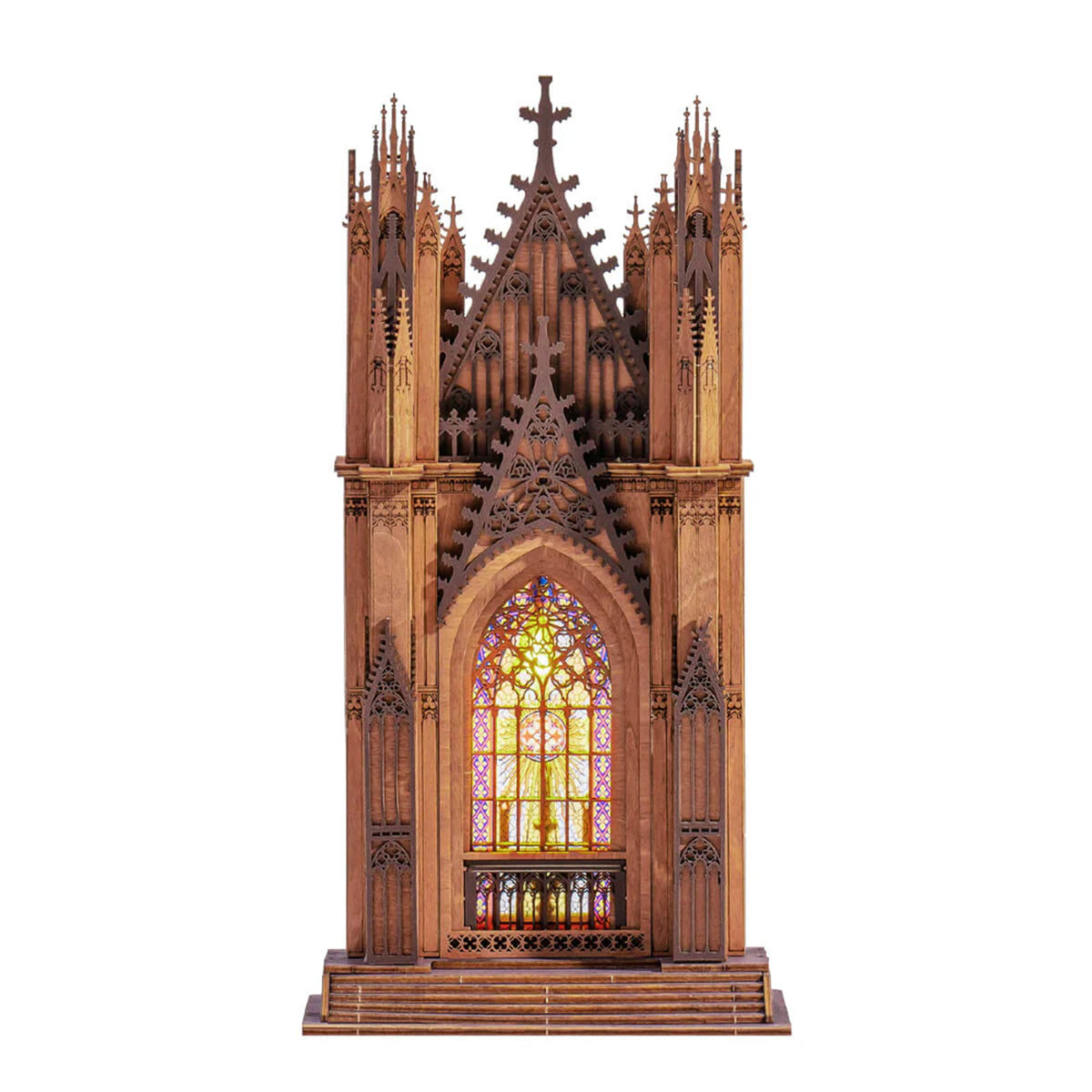 Rolife Twin Tower Cathedral 3D Wooden Puzzle - Gothic Stained Glass Model