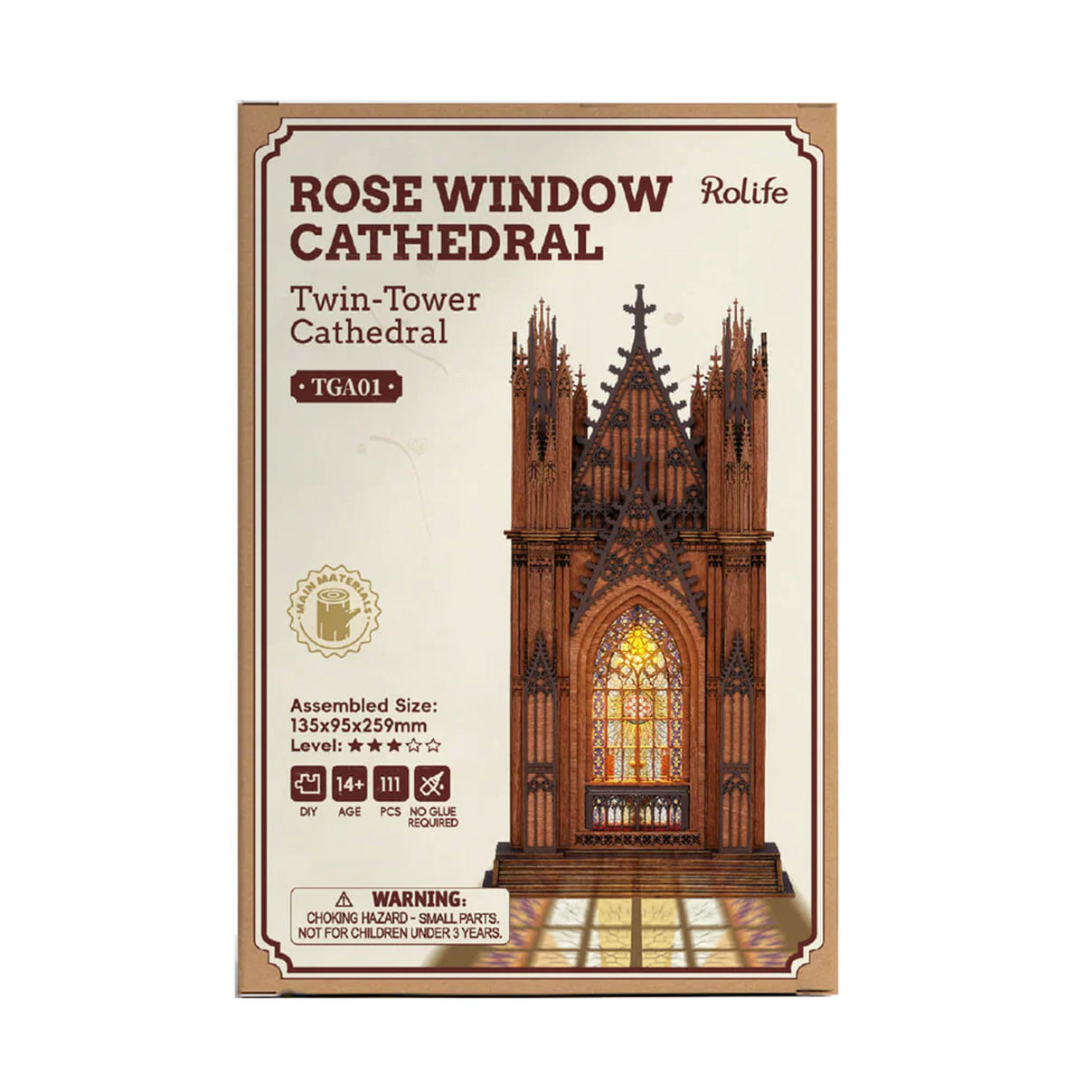 Rolife Twin Tower Cathedral 3D Wooden Puzzle - Gothic Stained Glass Model