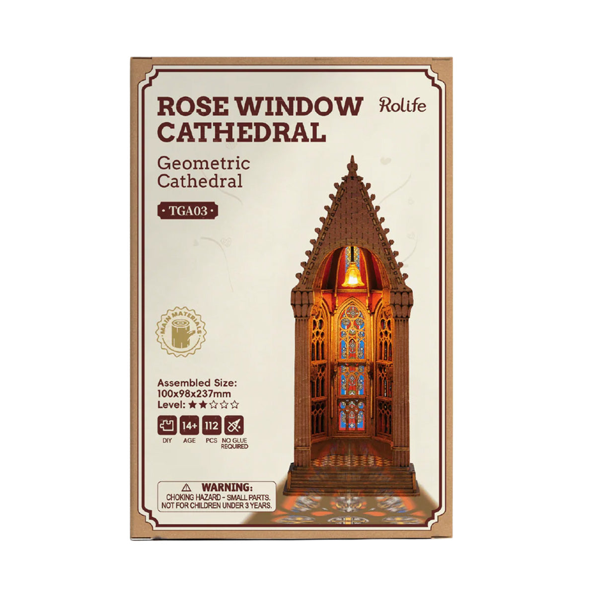 Rolife Geometric Cathedral 3D Wooden Puzzle - Gothic LED Lantern Model