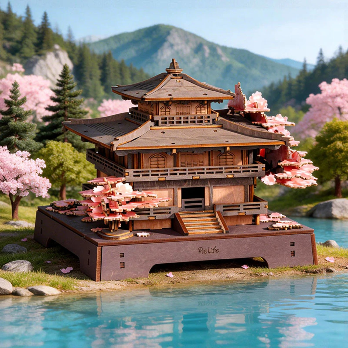 Robotime Sakura Pavilion Cathedral 3D Wooden Puzzle Kit