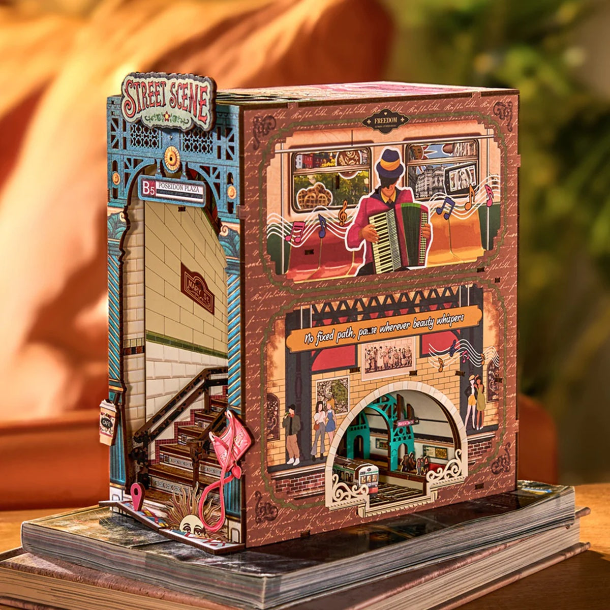 Rolife Street Scene DIY Book Nook - 3D Wooden Puzzle Bookshelf Insert