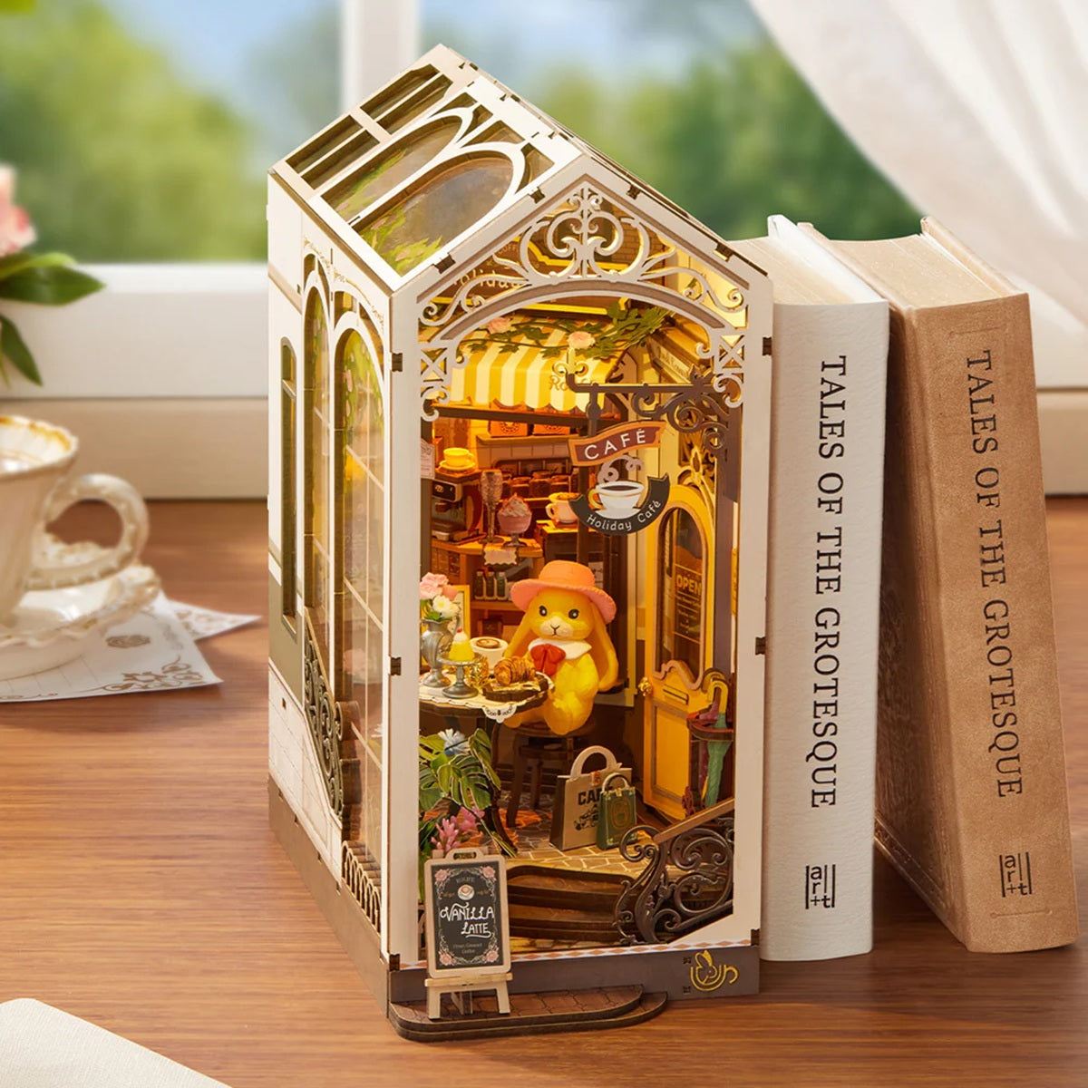 Rolife Holiday Cafe DIY Book Nook Shelf Insert - Cozy Miniature Bookcase Scene