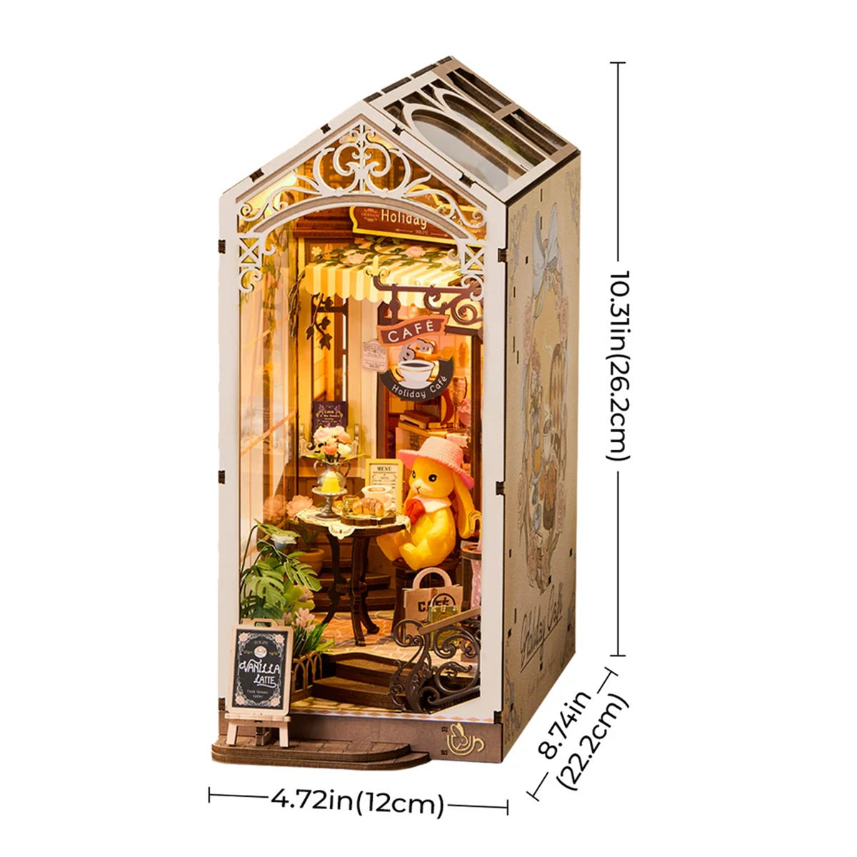 Rolife Holiday Cafe DIY Book Nook Shelf Insert - Cozy Miniature Bookcase Scene