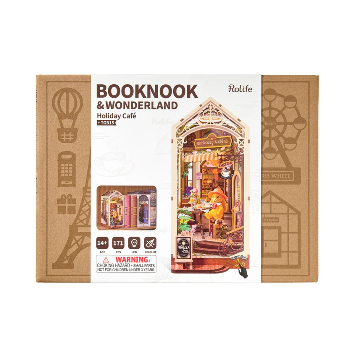 Rolife Holiday Cafe DIY Book Nook Shelf Insert - Cozy Miniature Bookcase Scene
