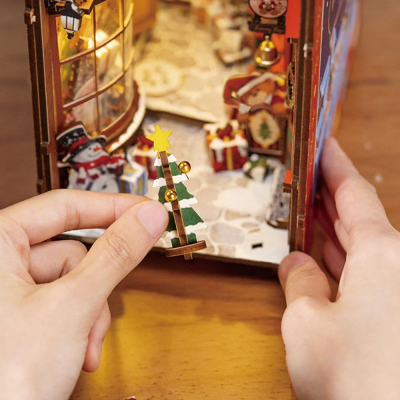 Rolife Christmas Street DIY Book Nook - Holiday Village Bookshelf Insert