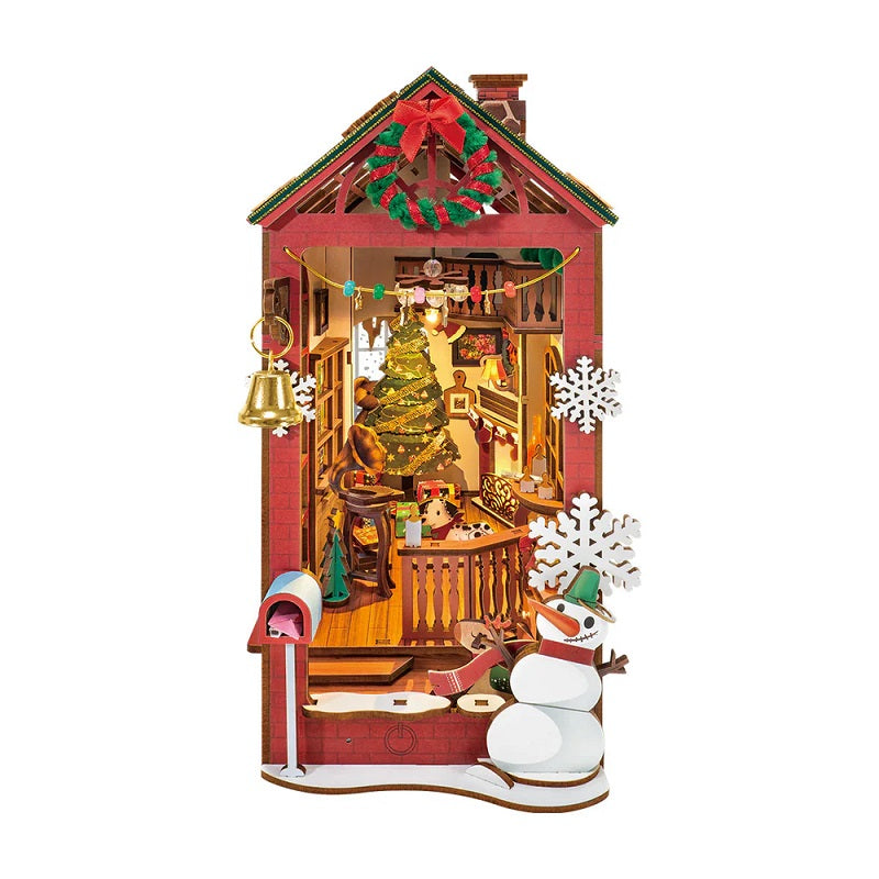 Rolife Christmas Indoor Scene DIY Book Nook - Festive Holiday Bookshelf Insert